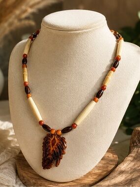 Handmade Navajo Pine Cone Pendant Beaded Necklace